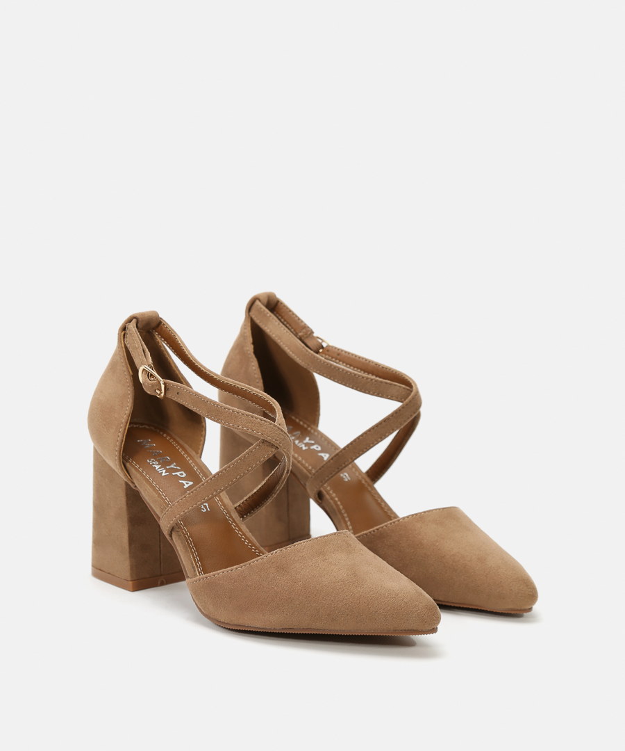 Sapatos salto tiras cruzadas